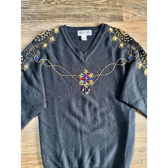 Vintage Western Connection Women's Small Black Sweater Sequins Sparkle 80s 90s - Picture 11 of 11